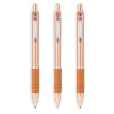 Imagem de Zebra Z-Grip Caneta esferográfica retrátil suave - ponta de 1,0 mm - barril de ouro rosa - tinta azul - pacote com 3