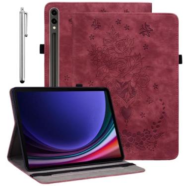 Imagem de KEFBWAO Capa para Samsung Galaxy Tab S10 Plus 2024/S9 Plus 2023/S7 FE 2021 12,4 polegadas, capa protetora de couro PU flip multi-ângulo com suporte para caneta, vermelha