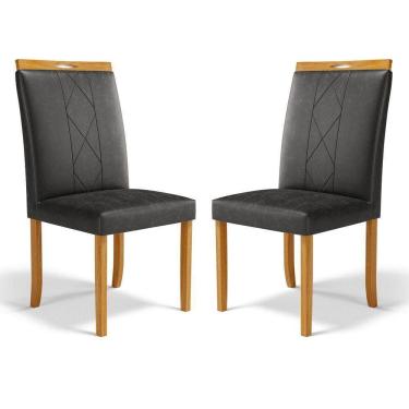 Imagem de Kit Com 2 Cadeiras Ana Madeira Maciça Estofadas Para Mesa De Jantar Courino Preto 503