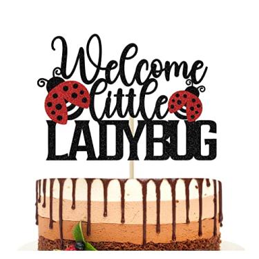 Imagem de Welcome Little Ladybug Cake Topper, Little Lady, Ladybug Theme Baby Shower Gender Reveal Party Decorations Black Red Glitter
