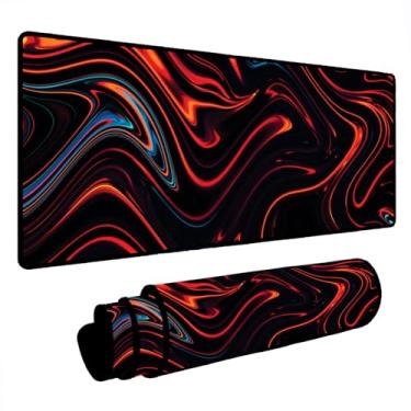 Imagem de Novo Mouse Pad Gamer Deskpad Speed Extra Grande Borda Costurada Profissional Varios Tamanhos - Abstrato Laranja Preto (70x30)