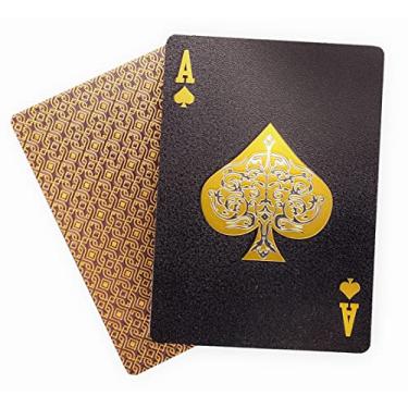 Imagem de 2 baralhos, cartas de pôquer com padrão 3D dourado da INTEGEAR de plástico PET à prova d'água, ferramenta de jogo de truques mágicos luxuosos (ouro real (pacote com 2))