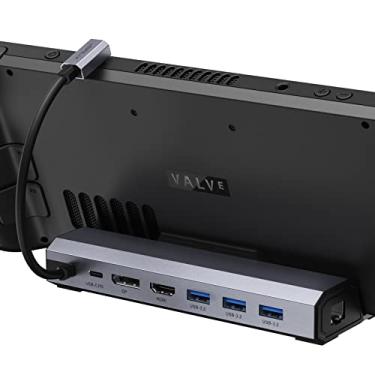 Imagem de JSAUX Estação de ancoragem para Steam Deck/Rog Ally/Legion Go, base Steam Deck 7 em 1 com HDMI 4K @60Hz, DisplayPort, Gigabit Ethernet, USB A 3.2 e carregamento de 100W compatível com Steam Deck