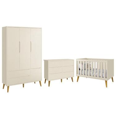 Imagem de Dormitório Completo Infantil Theo 3 Portas, Cômoda 6 Gavetas e Berço com Pés Amadeirado - Reller Móveis