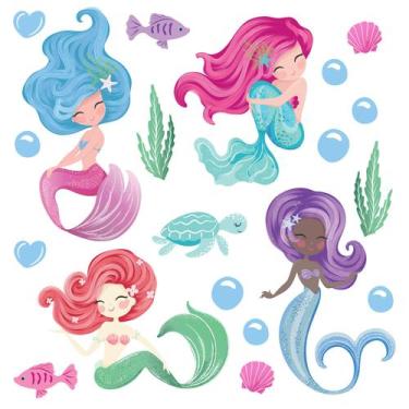 Imagem de Adesivo de Parede Infantil Sereias Fundo do Mar Quarto 20un - Quartinh
