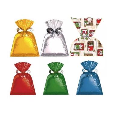 Imagem de 25 Sacos de Presente Grande 50x70 Metalizado Cromus Embalagem Cores, P