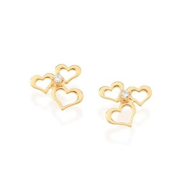 Imagem de Brincos banhado ouro 3x 24k 18k e 22k pequenos rommanel 3 corações vaz