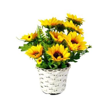 Imagem de Arranjo de Girassol artificial em vaso trançado cachepot - Nacional 