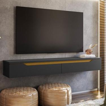 Imagem de Rack Suspenso Uno P/ Tvs até 55 Polegadas 160cm 2 Portas Preto/Cedro- 