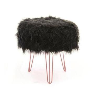 Imagem de Puff Pelúcia Preto Decorativa Hall De Entrada Pés Rosê Gold - Decore.C