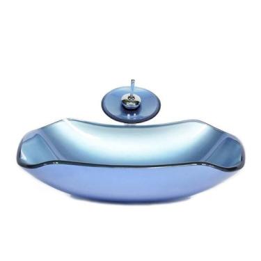 Imagem de Cuba De Vidro Abaulada 45Cm ul + Valvula + Torneira Cascata - Cubas E 