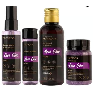 Imagem de Kit Linha Love Chic com Espuma, Sais, Aromatizador e Óleo de Massagem 