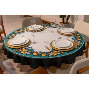 Imagem de Toalha de Mesa Redonda 1,40cm - Cachimere Decor, Limão Siciliano Barra