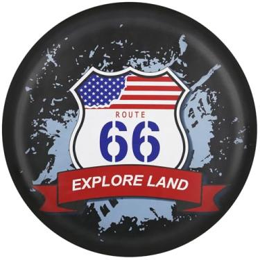 Imagem de Explore Land Capa de pneu sobressalente de 76-83 cm para trailer, trailer, SUV, caminhão, capa macia de roda de pneu resistente, bandeira americana e rota 66