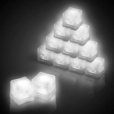 Imagem de (Pacote com 12) Cubos de gelo de LED iluminados com mudança de luz e interruptor liga/desliga (branco)