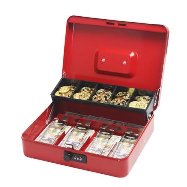 Imagem de Caixa de dinheiro com trava segura com chave ou comnination, bandeja de dinheiro e organizador – Cofre de metal para gerenciamento de dinheiro (combinação vermelha)