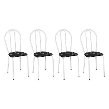 Imagem de Kit 4 Cadeiras de Cozinha Texas Estampado Preto Florido Pés de Ferro B
