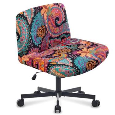 Imagem de Levoberg Capa para cadeira de mesa de escritório sem braços cruzada, estampada, capa para cadeira de mesa com pernas cruzadas e braços com detalhes no meio das costas, ampla giratória, protetor de