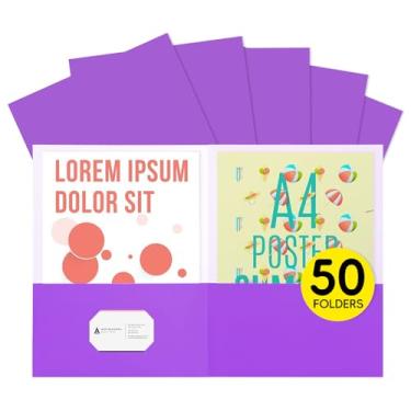 Imagem de pmybupo 50 pastas roxas com bolsos e porta-cartões de visita, duas pastas de bolso para escola, casa ou escritório, pastas de arquivo resistentes e duráveis