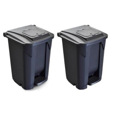 Imagem de Kit 2 Lixeiras Cesto 60 Litros Preta C/ Roda e Pedal Tampa 1 Click 257
