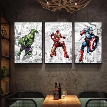 Imagem de Quadro decorativo 3 peças 20x30 Marvel homem aranha vingadores hulk su