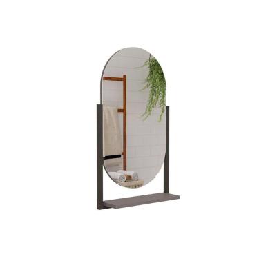 Imagem de Espelheira de Banheiro Oval Ori c/ Prateleira Metalica 41X87cm Titanium - MGM