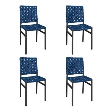 Imagem de Kit 4 Cadeiras Deck Alumínio Junco Trançado Teia Azul Rústico Estonada