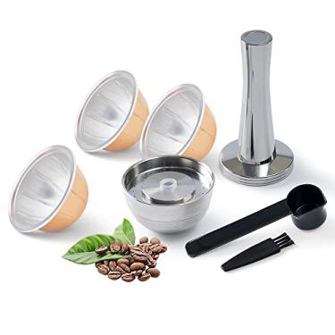 Imagem de Cápsula reutilizável Vertuo Next de aço inoxidável + cápsulas de café de alumínio vazias recarregáveis -- 80 + 150 + 230 ml cada, 6 peças + 1 cápsula de café para cápsulas reutilizáveis nes presso Vertuo Next Pods