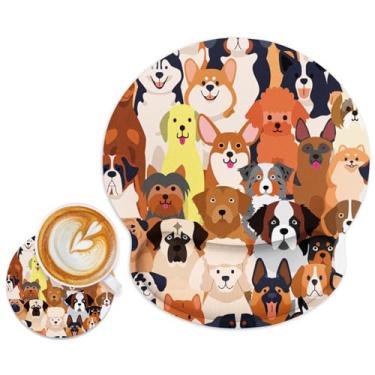 Imagem de Britimes Conjunto de 2 peças de mouse pad com suporte para o pulso rabiscos coloridos para cães base de borracha antiderrapante Mousepad ergonômico e porta-copos para escritório em casa, jogos,