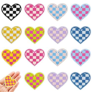 Imagem de Jongdari 16 peças de adesivos de coração de ferro para chapéus, multicores dia de corrida, bordado, patch, costurado, para roupas, boné de caminhoneiro, jaqueta, jeans, camisa, artesanato