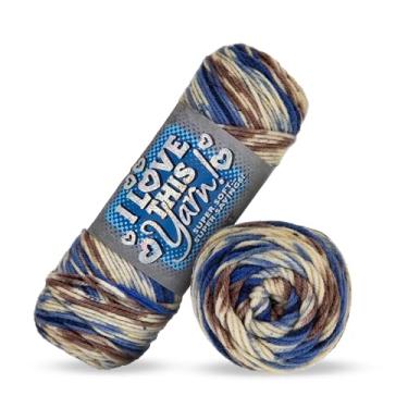 Imagem de I Love This Yarn 4 - novelo macio médio - 250 jardas de fio acrílico para cobertores de tricô de crochê, chapéus e mais - suprimentos de artesanato para acessórios de artesanato, camuflagem azul