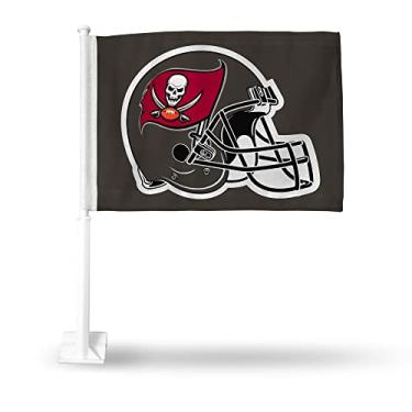 Imagem de Rico Industries Bandeira de carro NFL Tampa Bay Buccaneers preta dupla face - 40,64 cm x 48,26 cm - haste forte que prende no carro/caminhão/automóvel