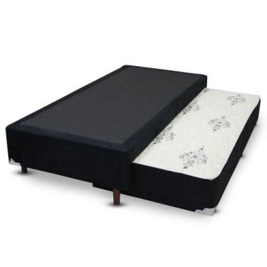 Imagem de Cama Box Bicama Auxiliar Solteiro Suede Espuma 8cm 88x188x40 Preto - K