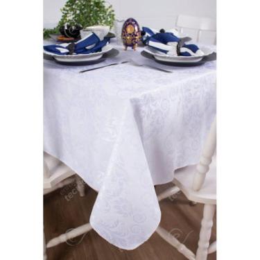 Imagem de Toalha de Mesa Retangular em Tecido Jacquard Branco Arabesco Tradicion