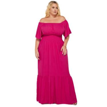 Imagem de Vestido Longo Plus Size Jovial Rodado Manga Curta Acinturado Lastex Aj