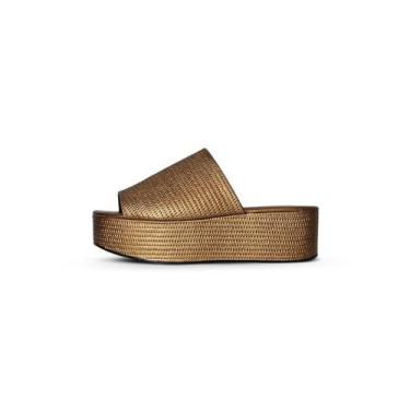 Imagem de Tamanco Flatform Palha Metalizado Bronze - Jessica Leal Shoes, Bronze,