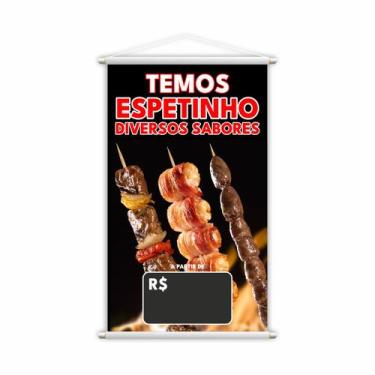 Imagem de Banner Temos Espetinho Sabores Preço Fundo Preto 80x50cm - PlimShop