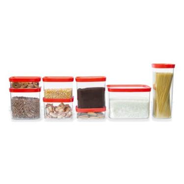 Imagem de Conjunto Cozinha 8 Potes Herméticos - Vermelho - Helsim