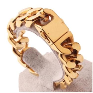 Imagem de Pulseira Masculina Bracelete 20mm Elo Cubano Banhada Ouro - A.R Varied