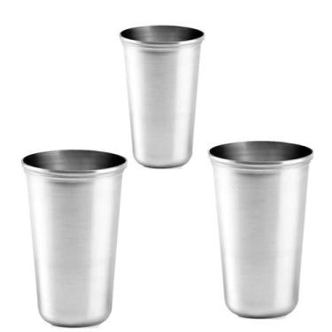 Imagem de 3 Copos  Aço Inox Resistente Grande Cerveja Agua Suco 250ml - tuut