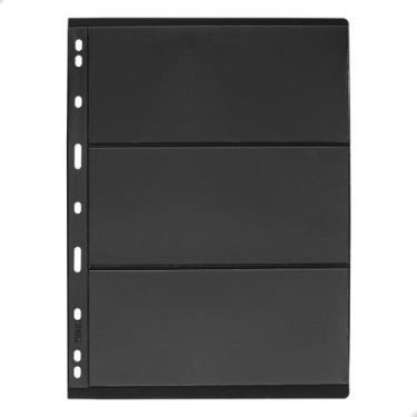 Imagem de Kit 10 Folhas para Cédulas 28x21 Fundo Preto Acetato 3 Espaços - MINGT