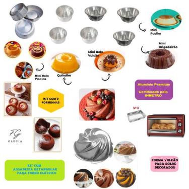 Imagem de Kit De 9 Mini Formas + 1 Assadeira Para Forno Elétrico + 1 Forma Vulcã