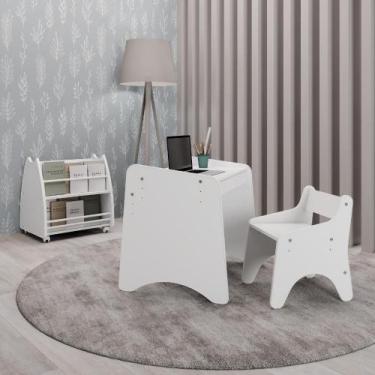 Imagem de Conjunto Infantil 3 Peças 1 Mesa 1 Cadeira com Regulagem 1 Biblioteca 