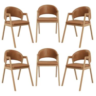 Imagem de Kit 6 Cadeiras Suellen Luxo Reforçada Mesa De Jantar Courino Marrom Claro