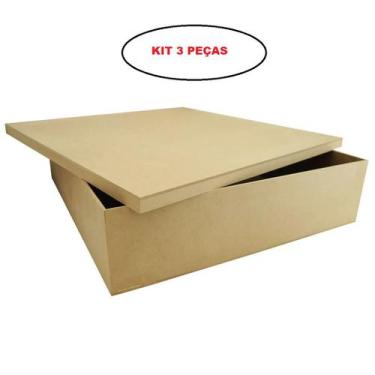 Imagem de Caixa Quadrada Tampa Sapato Kit 3 Un. 37X37x11 Mdf Madeira - ATACADÃO 