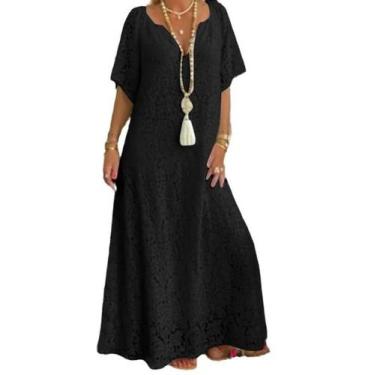 Imagem de Vestido Longo de Renda Soltinho Com Mangas Forrado Boho ve 64 - iND DA
