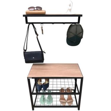Imagem de Kit Sapateira e Cabideiro Strassis Design SD-3501-60 Metal e MDF Cor: 
