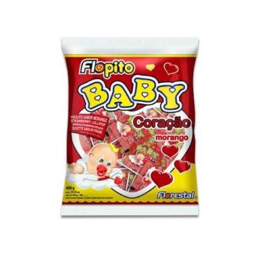Imagem de Pirulito Coração Vermelho de Morango Baby Florestal 200g