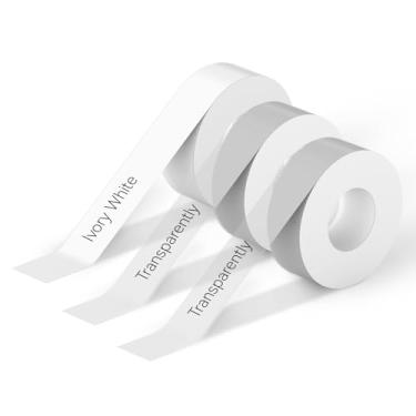 Imagem de PeriPage Fita de etiqueta contínua à prova d'água resistente a óleo, 1,4 cm x 4,2 m, sem BPA, compatível com mini impressoras de etiquetas P10/D11/D110 (2 rolos transparentes, 1 rolo branco, 3 rolos)