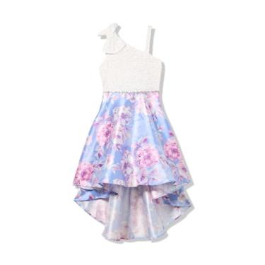 Imagem de Speechless Vestido de festa maxi de ombro único para meninas, Marfim/Floral, 12